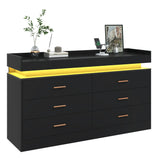 Modern 6 Drawer Wooden Dresser With LED Light