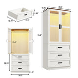 75-Inch Farmhouse LED 2-Door Armoire Wardrobe Closet