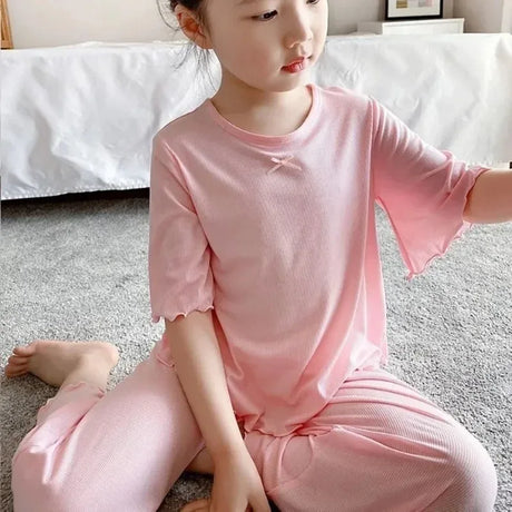 Girls Thin Summer Polyester Knit Casual Homewear Set - Omega Lifestyles