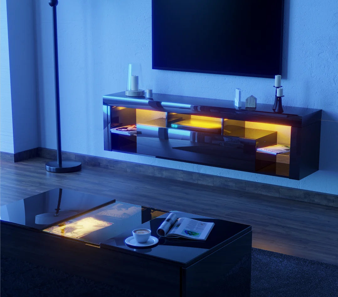63-Inch High Gloss Floating TV Stand With RGB Lights