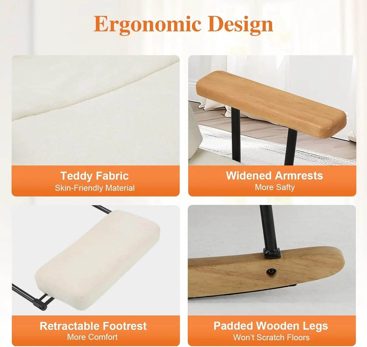 Adjustable Teddy Fabric Rocking Chair with Footrest - Omega Lifestyles