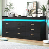 Modern 9-Drawer Wooden Dresser With LED Light