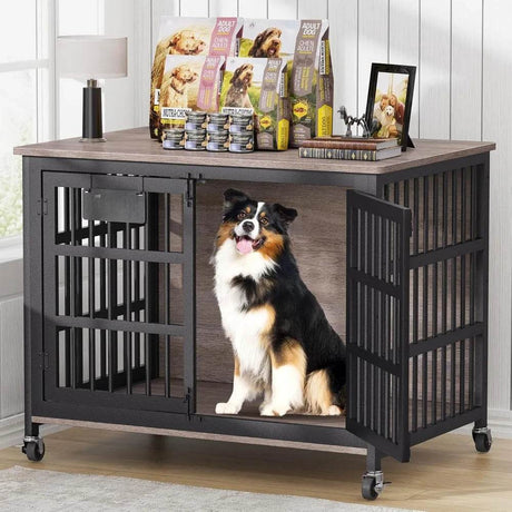 Heavy Duty XL Double-Door Wood Metal Dog Crate - Omega Lifestyles