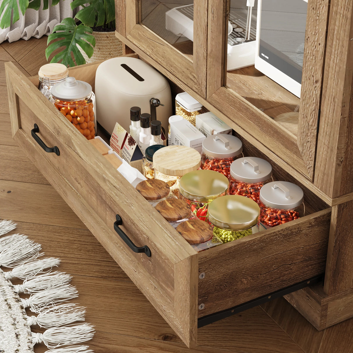 75-Inch Arched Farmhouse Wood Kitchen Pantry Cabinet