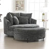 Oversized Round Barrel Chenille Fabric Accent Chair With Ottoman - Omega Lifestyles
