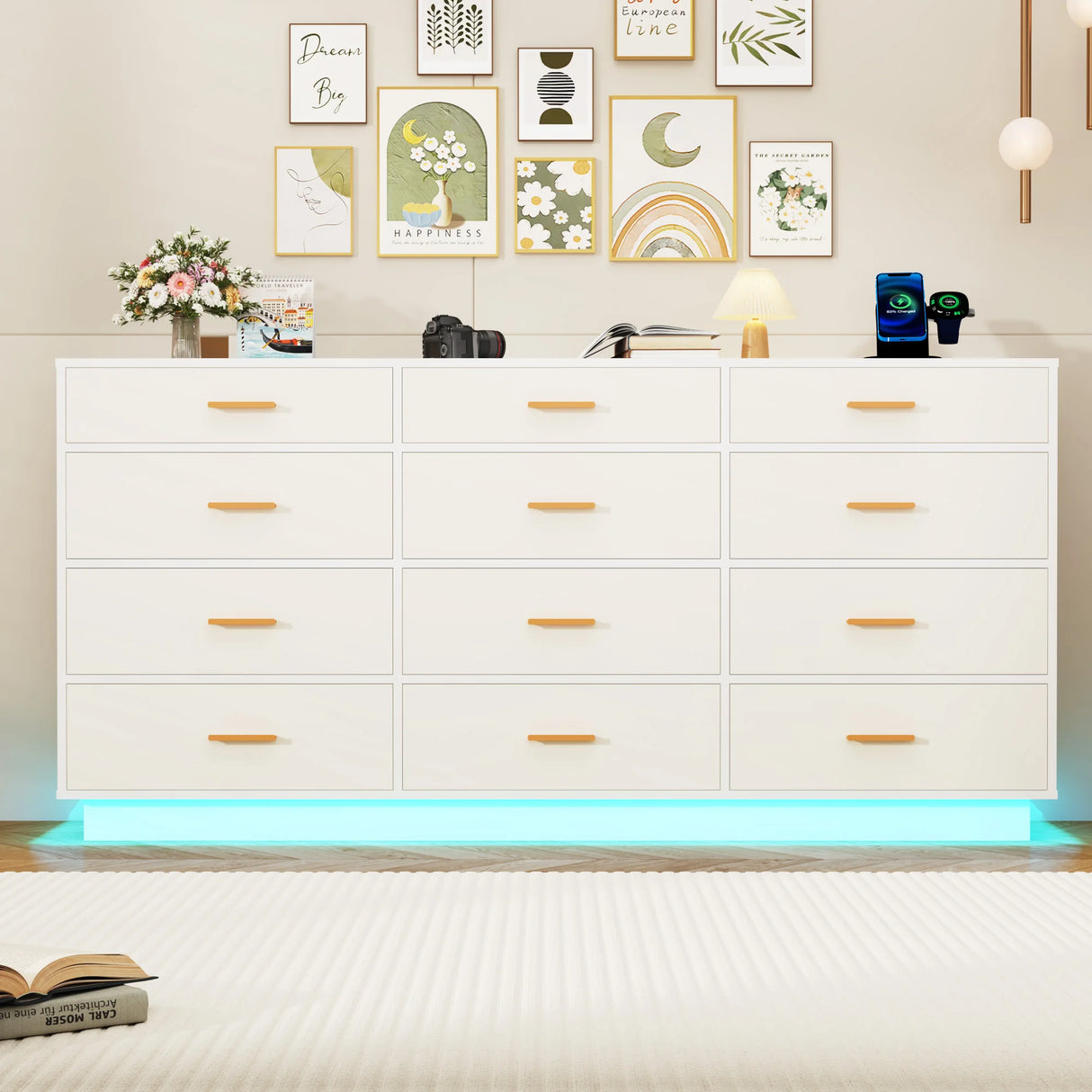 Modern 12-Drawer Dresser With Built-In Charging Station