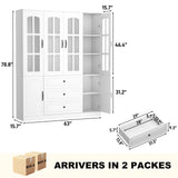 Spacious White Glass Door Dining Room Storage Cabinet