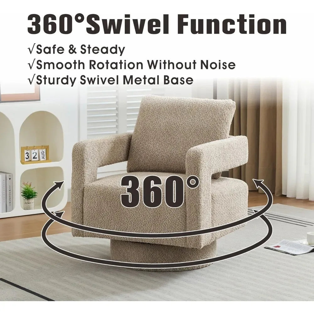 Boucle Upholstered Swivel Accent Chair With Pillow - Omega Lifestyles