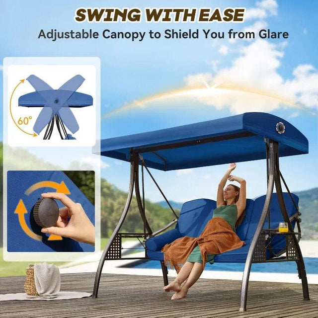 3 Seat Outdoor Porch Swing with Canopy - Omega Lifestyles