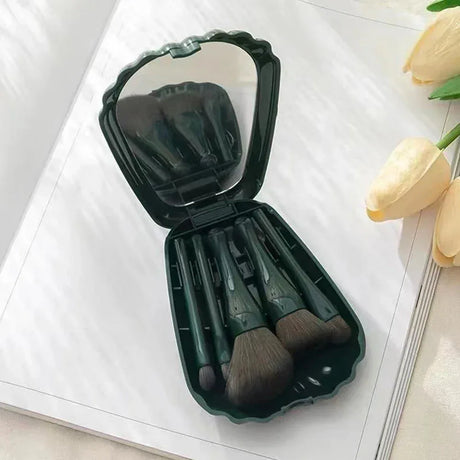 5-Piece Portable Soft Wool Fiber Makeup Brush Set With Mirror - Omega Lifestyles