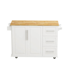 White Kitchen Island Cart With Storage Drawers And Wheels - Omega Lifestyles