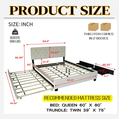 Queen Modern Velvet Upholstered Bed Frame With Trundle - Omega Lifestyles