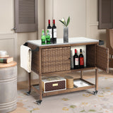 Outdoor Wicker Bar Cart With Stainless Steel Tabletop