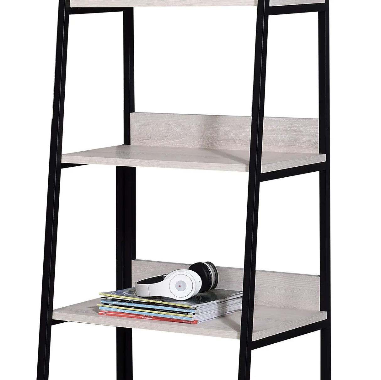 Leaning Ladder 5-Shelf Metal And Wood Bookshelf - Omega Lifestyles