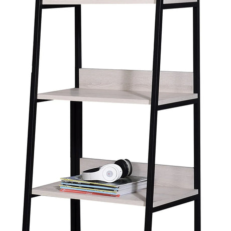 Leaning Ladder 5-Shelf Metal And Wood Bookshelf - Omega Lifestyles