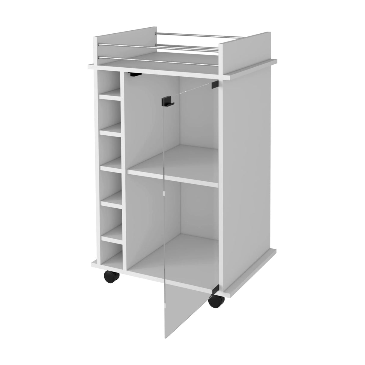 White Engineered Wood Bar Cart With Glass Door - Omega Lifestyles