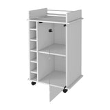 White Engineered Wood Bar Cart With Glass Door - Omega Lifestyles