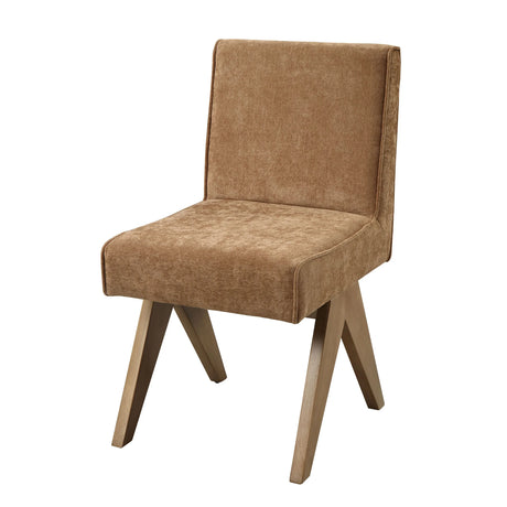 Set of 2 Chocolate Chenille Oak Side Chairs - Omega Lifestyles