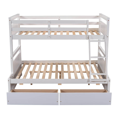 Twin Over Full Solid Wood White Bunk Bed With Storage - Omega Lifestyles