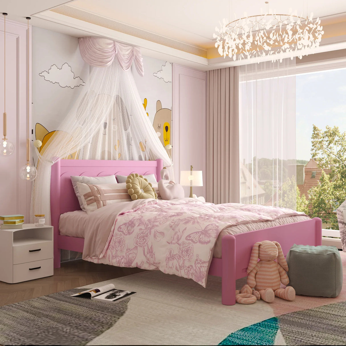 Queen Pink Solid Wood Platform Bed Frame - Omega Lifestyles