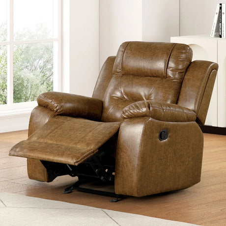 Transitional Brown Leatherette High Density Foam Manual Recliner - Omega Lifestyles