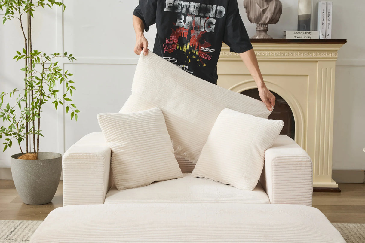 Beige Corduroy Chaise Lounge Chair With Ottoman - Omega Lifestyles