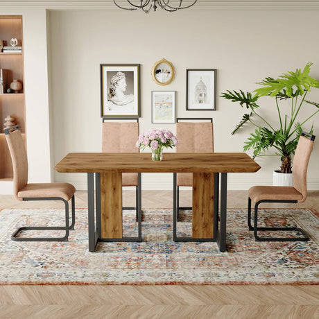Wood-Textured MDF Dining Table Set With 4 Fabric Chairs - Omega Lifestyles