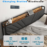 Twin Metal Bed Frame With Upholstered Headboard Charging - Omega Lifestyles