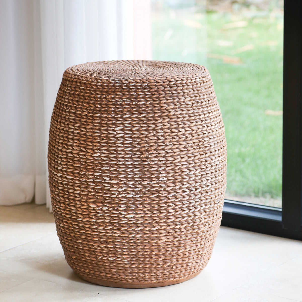 Weather-Resistant Magnesium Oxide Drum-Shaped Outdoor Side Table