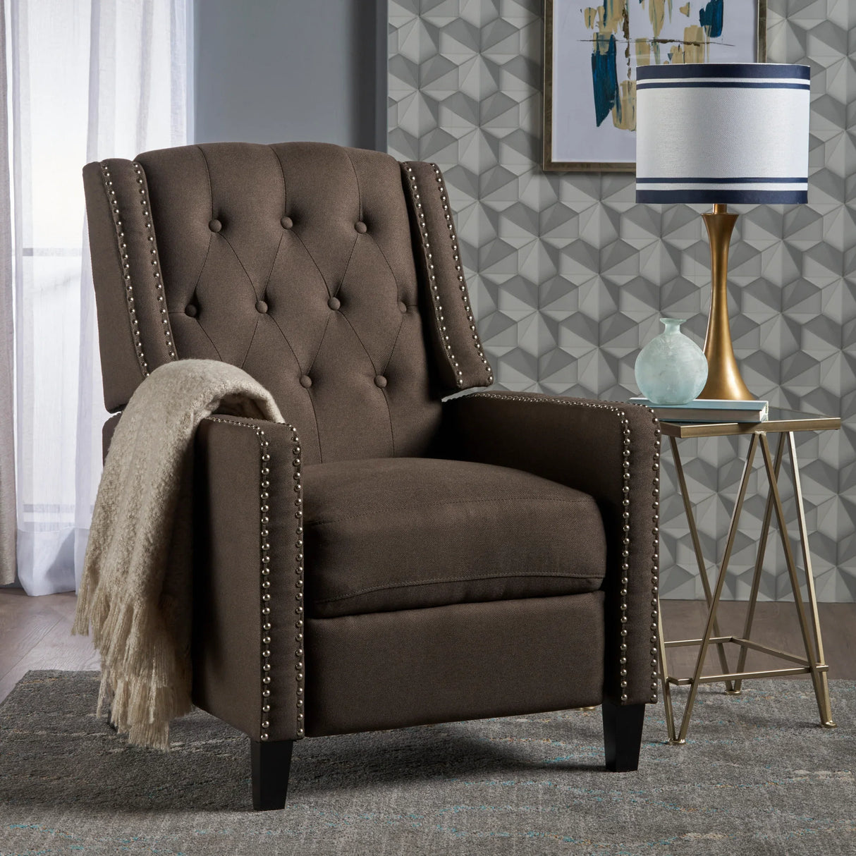 Coffee Fabric Push Back Recliner Chair With Birch Wood Legs - Omega Lifestyles