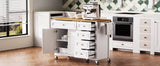 Classic Vintage Embossed White Kitchen Island On Wheels - Omega Lifestyles