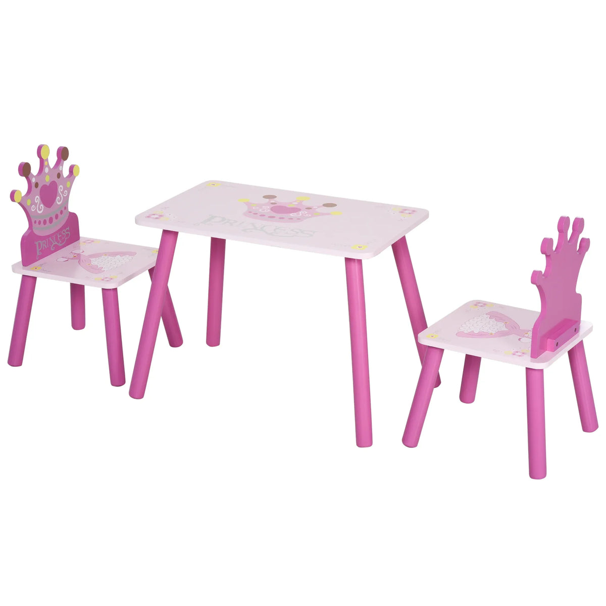 3-Piece Kids Wooden Table And Chair Set With Crown Pattern - Omega Lifestyles