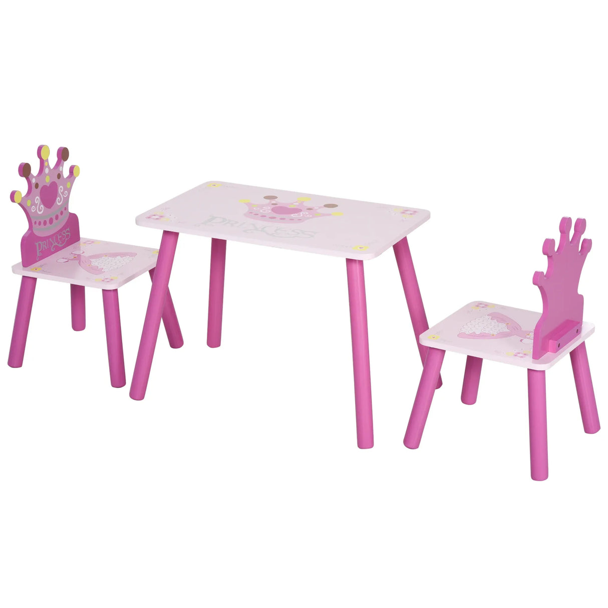 3-Piece Kids Wooden Table And Chair Set With Crown Pattern - Omega Lifestyles