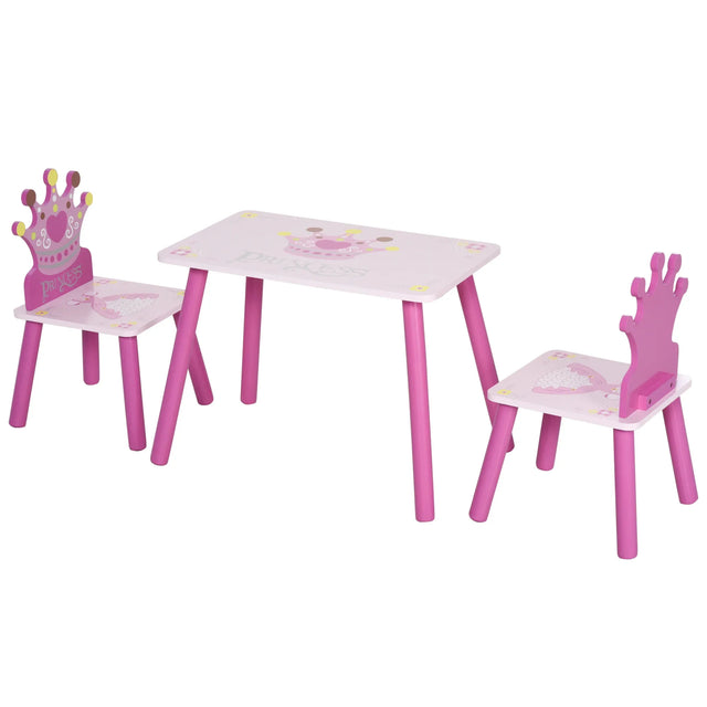 3-Piece Kids Wooden Table And Chair Set With Crown Pattern - Omega Lifestyles
