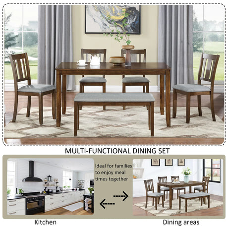 6-Piece Solid Wood Dining Table Set With Bench - Omega Lifestyles
