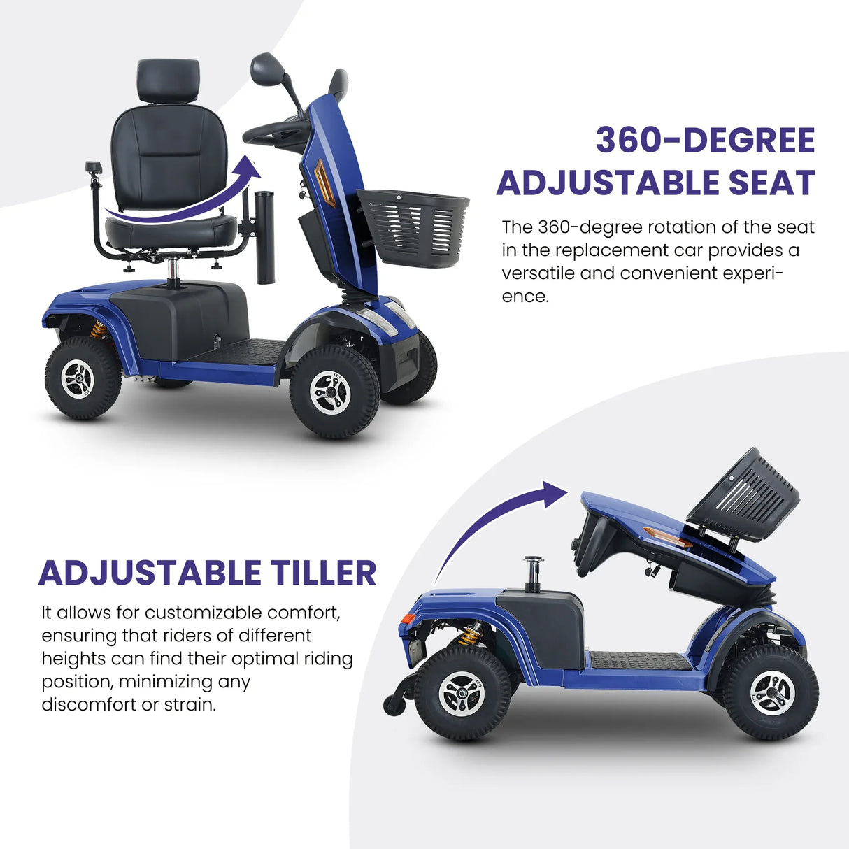 Heavy Duty Blue Metal Mobility Scooter With Suspension - Omega Lifestyles