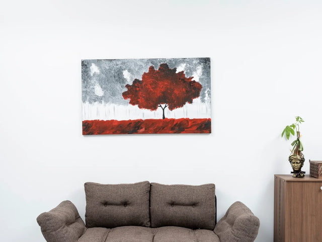 Hand-Painted Red Landscape Canvas Wall Art 47x27 Inches - Omega Lifestyles