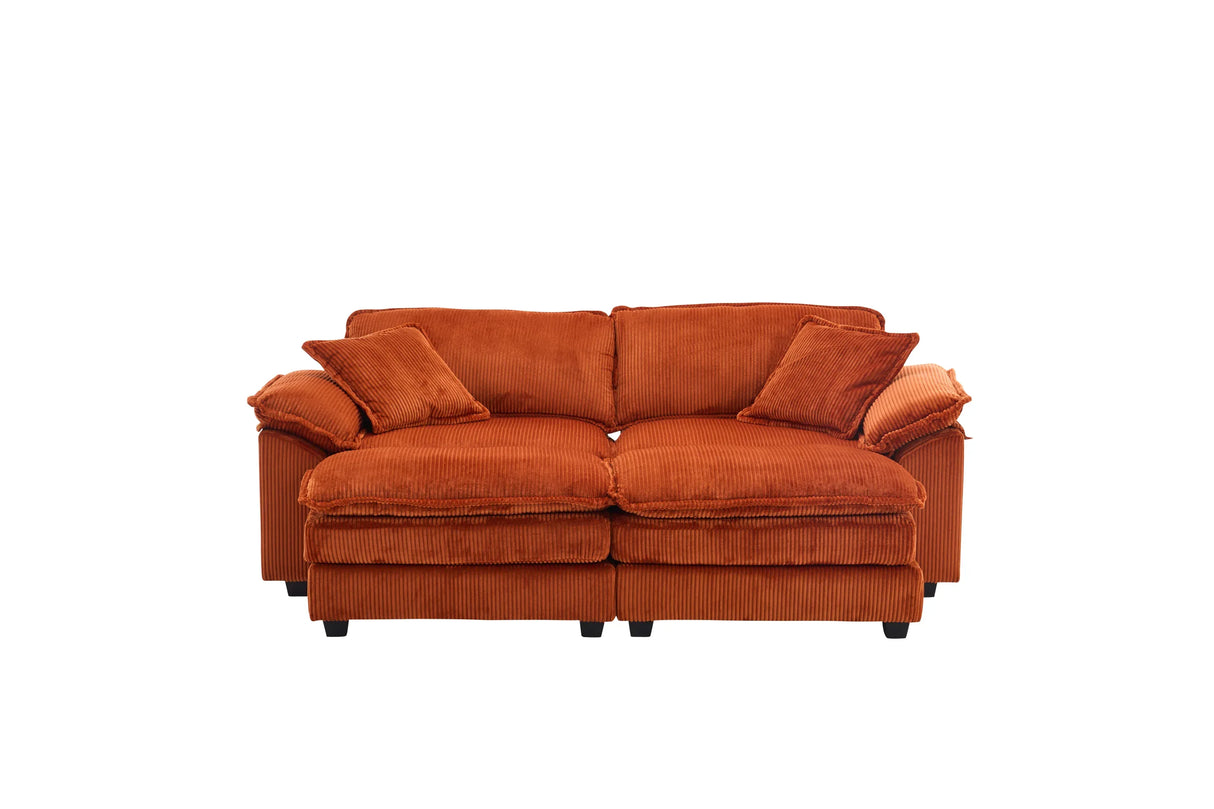 Corduroy 2-Seat Sofa With Pillows And Ottomans - Omega Lifestyles