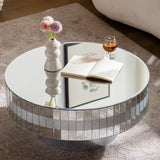 Round Mirrored Crystal Edge Silver Coffee Table - Omega Lifestyles