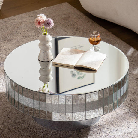 Round Mirrored Crystal Edge Silver Coffee Table - Omega Lifestyles