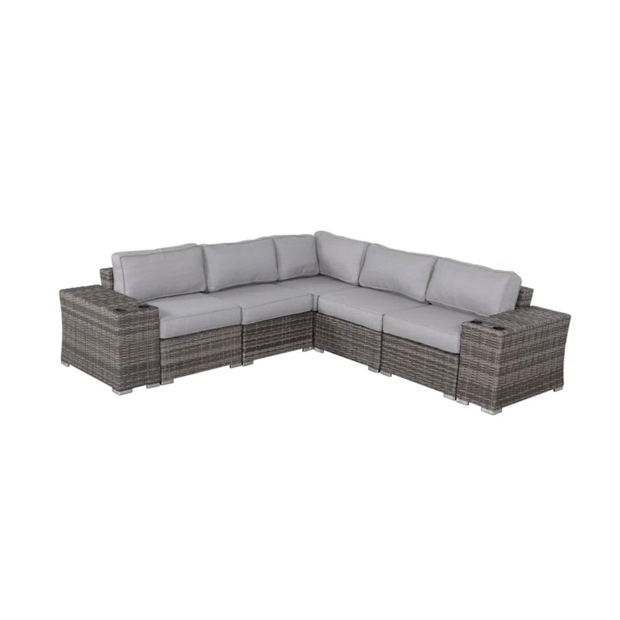 7-Piece Grey Wicker Rattan Sectional Sofa Set With Cushions