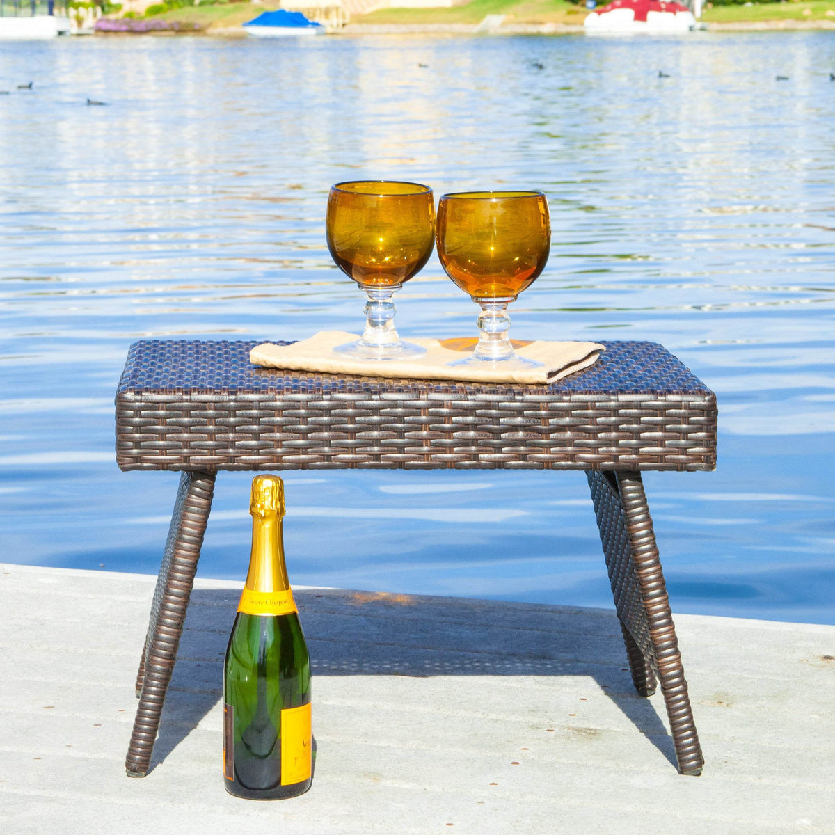 Transitional Faux Rattan Folding Wicker Accent Table