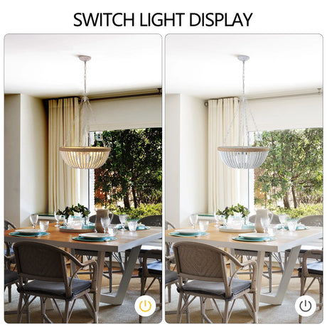 Farmhouse Wood Beaded Pendant Chandelier Lighting - Omega Lifestyles