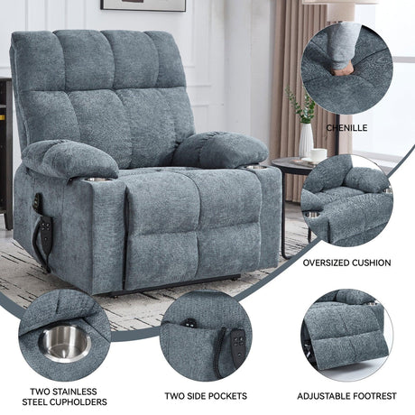 Medium-Firm Chenille Power Lift Recliner Chair With Massage - Omega Lifestyles