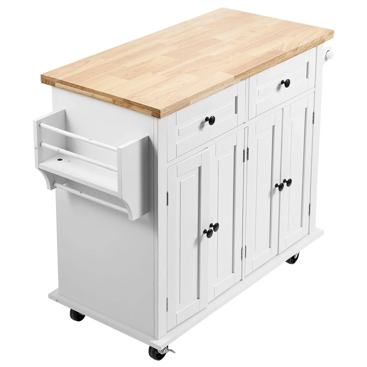 White Solid Wood Kitchen Island Cart With Storage - Omega Lifestyles