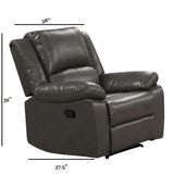 Transitional Gray Leather Pillow Top Arms Glider Recliner - Omega Lifestyles