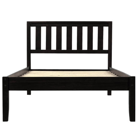 Twin Espresso Solid Wood Platform Bed With Headboard - Omega Lifestyles
