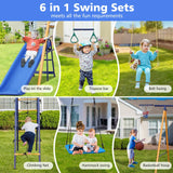 7-in-1 Heavy-Duty Metal Kids Backyard Swing Set - Omega Lifestyles