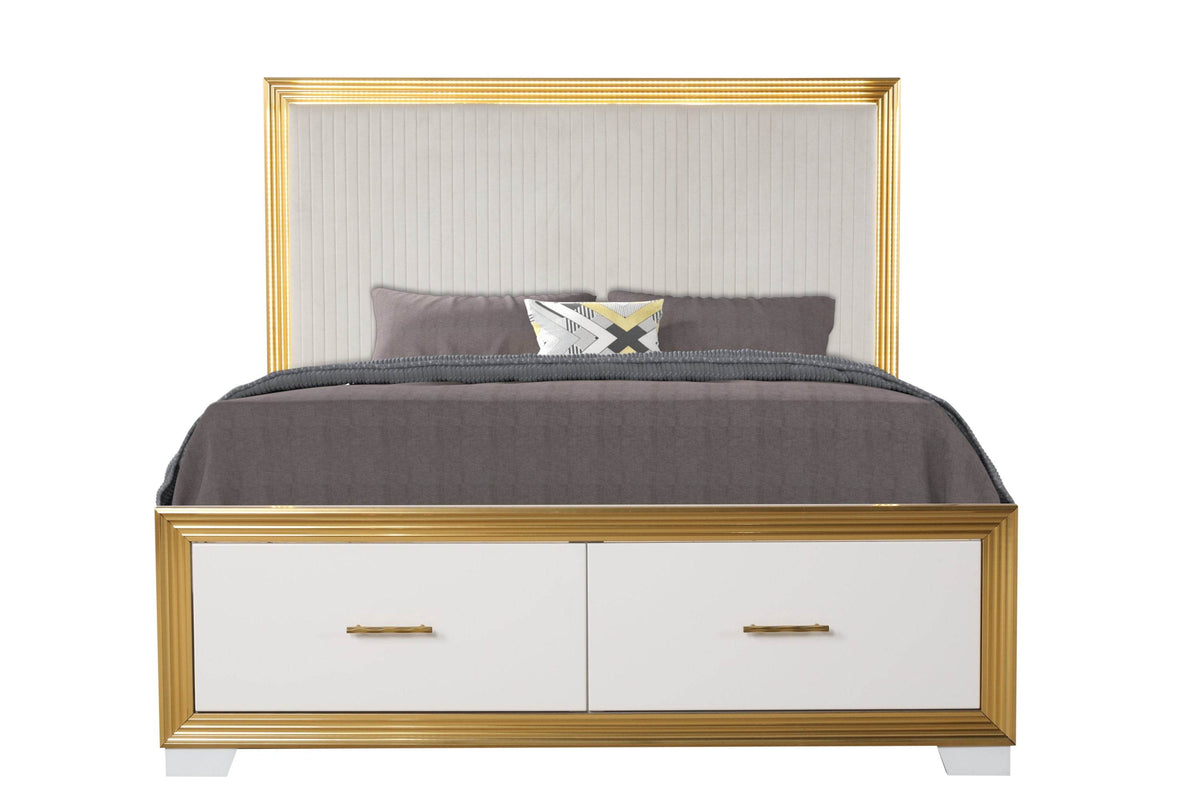 Contemporary King Wood Tufted Storage Bed Frame - Omega Lifestyles