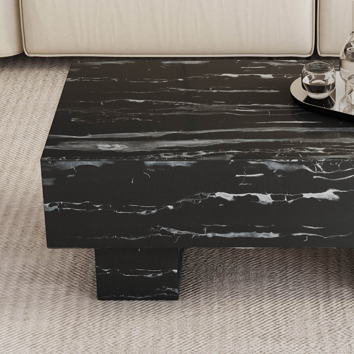 Modern Black Patterned MDF Rectangular Coffee Table - Omega Lifestyles